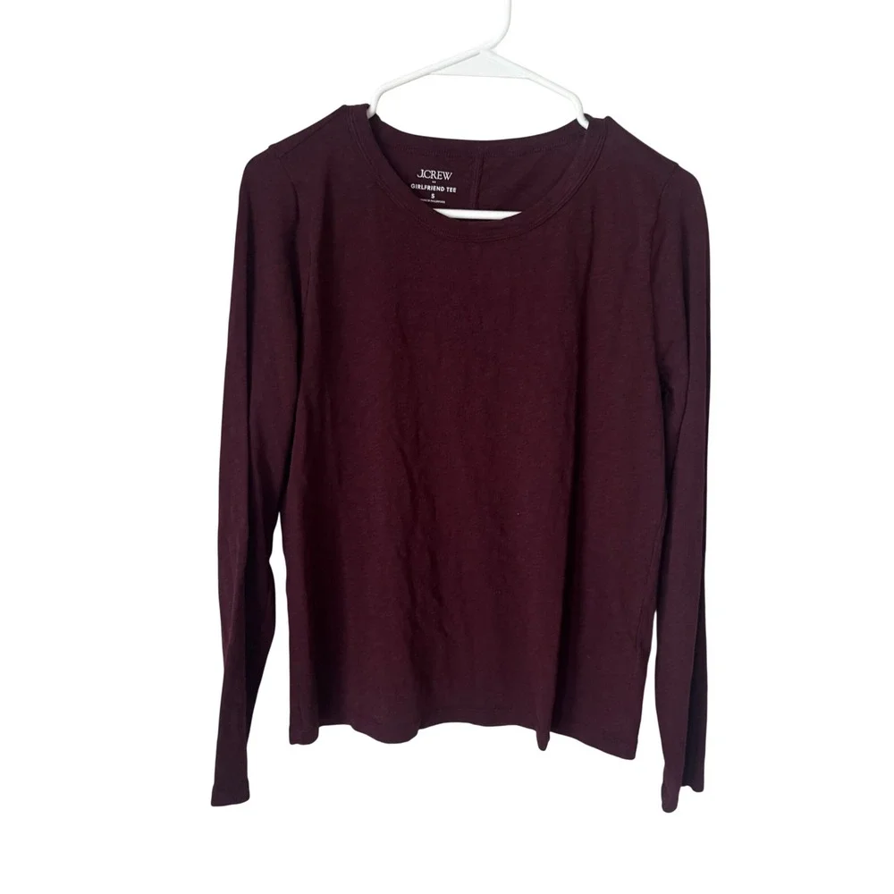 J.Crew Girlfriend Tee Long Sleeve Burgundy Slub Cotton Crew Neck Top Small
